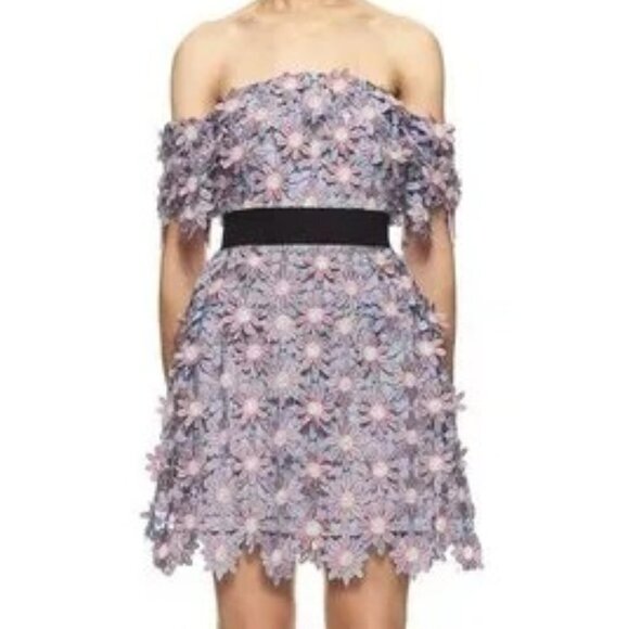 NWT Self-Portrait 3D Floral Off Shoulder Purple Lace Dress $580 - Picture 1 of 11